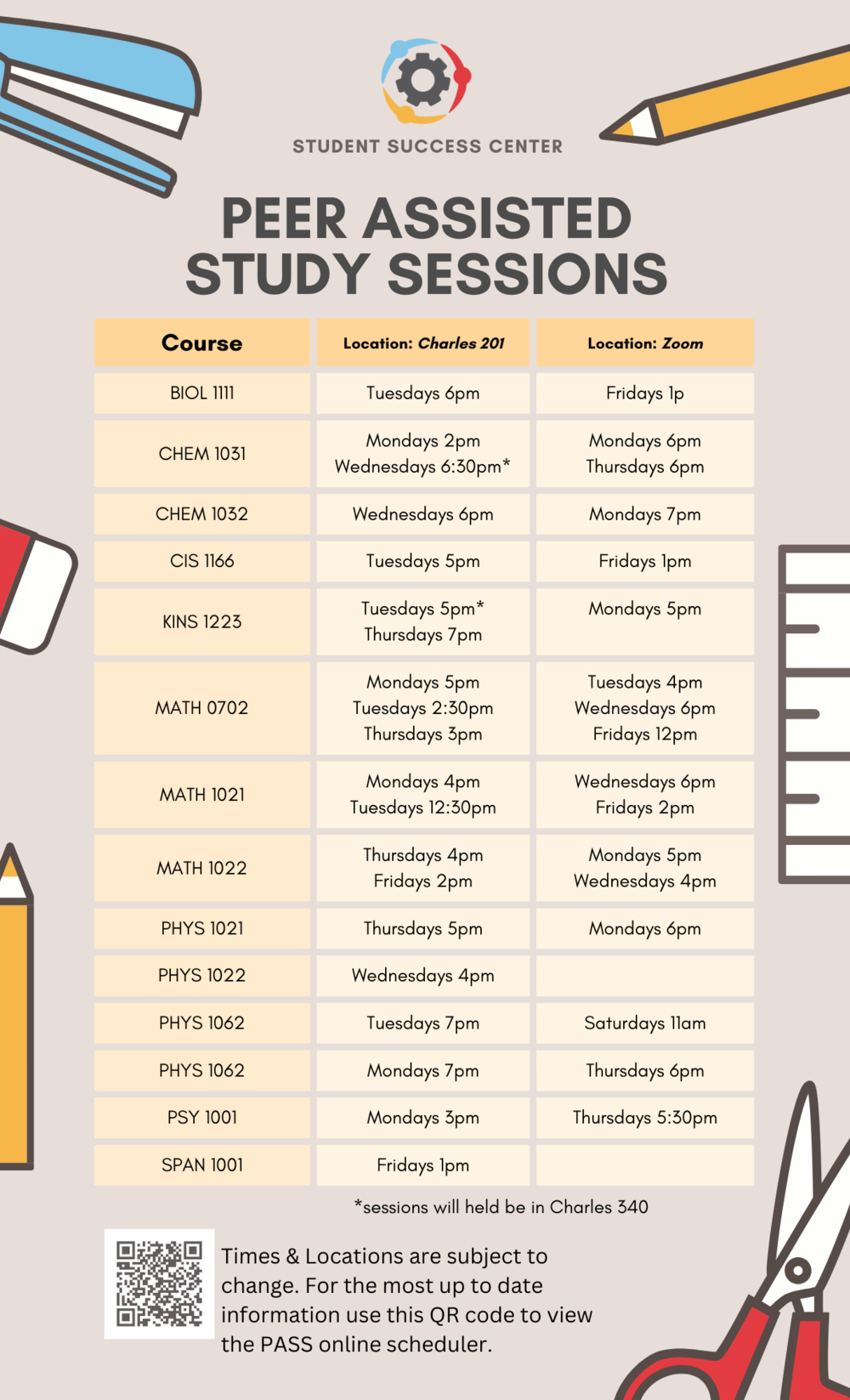 Current PASS Schedule Temple University Student Success Center